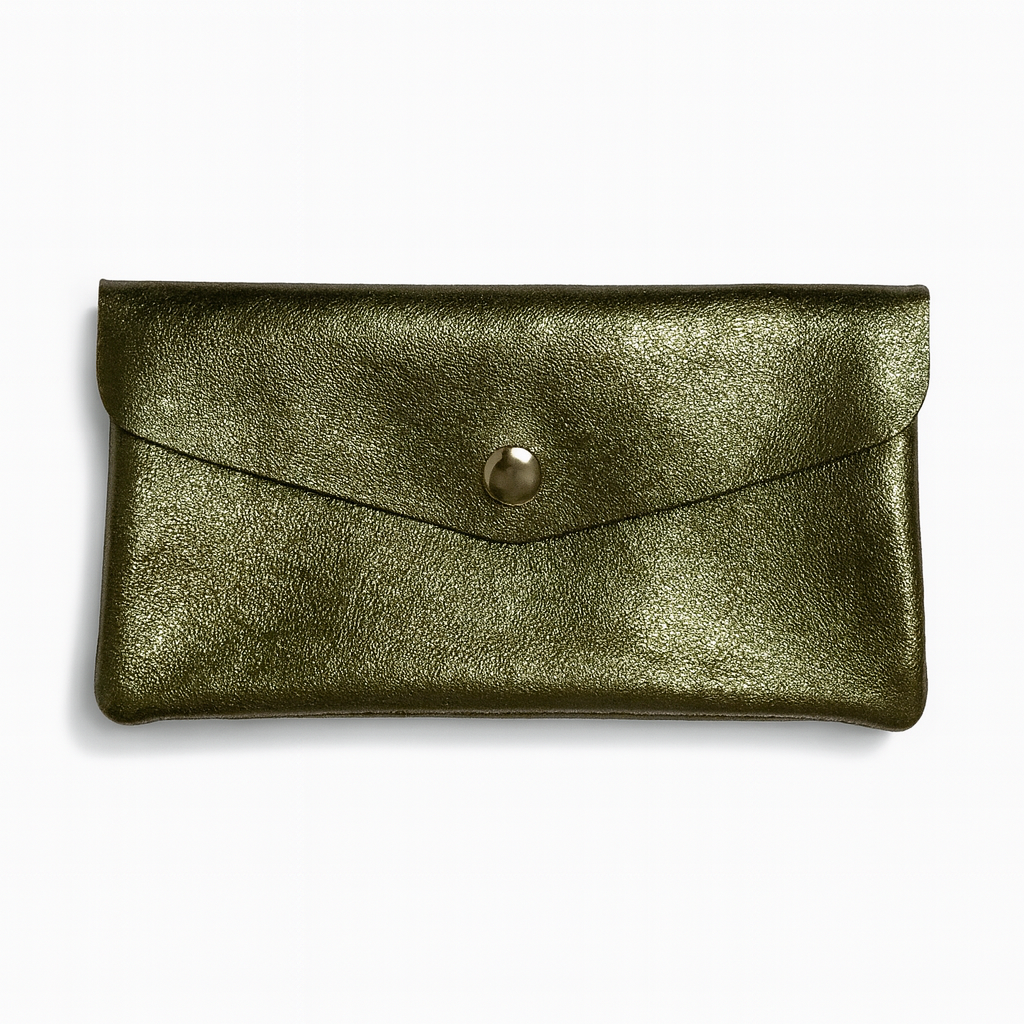 Maxi portemonnee | Metallic olive shine