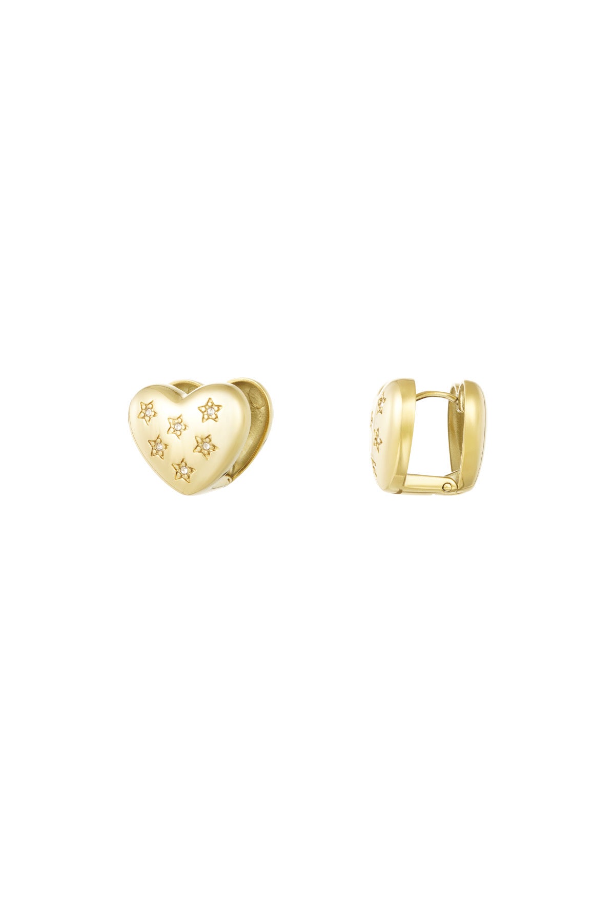 Gouden hart oorbellen van Louxx the brand met een unieke sterring. Perfect voor elke gelegenheid.