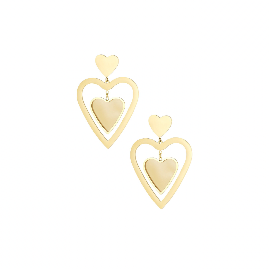 Stijlvolle dubbele hart oorbellen van Louxx the brand in goud, perfect voor een trendy look.