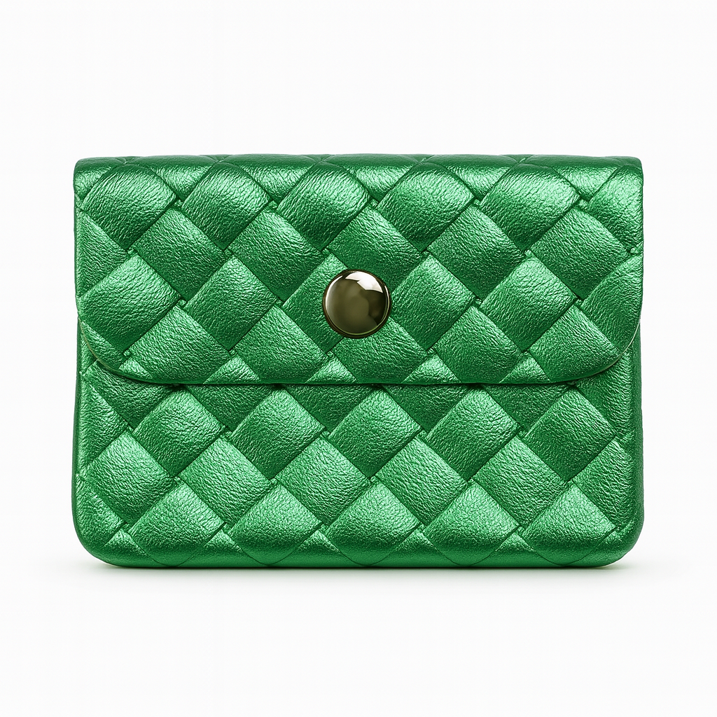 Mini portemonnee | Weave metallic emerald
