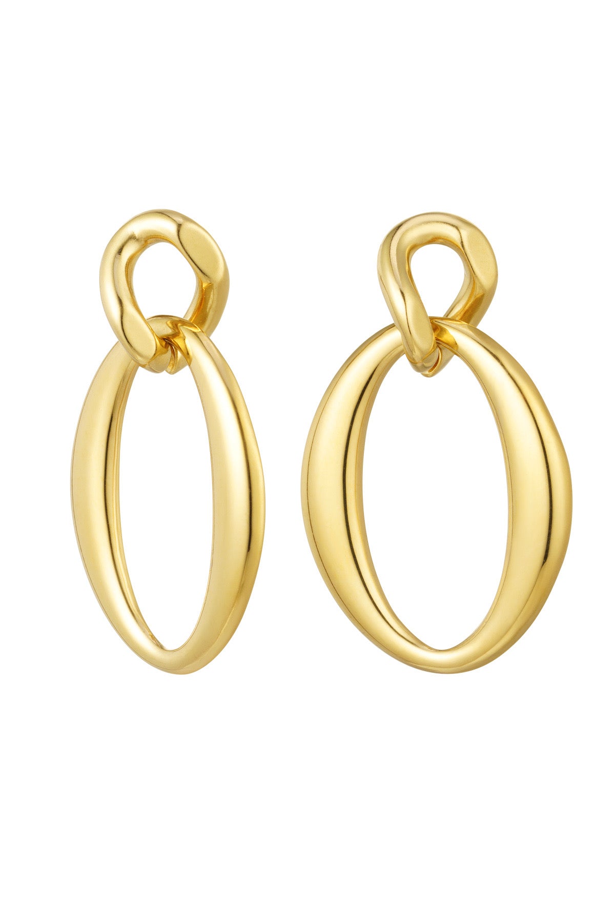 Moderne oorbellen in goud van Louxx the brand. Deze unieke hangers hebben een strak design met een combinatie van ovale vormen voor een eigentijdse look.