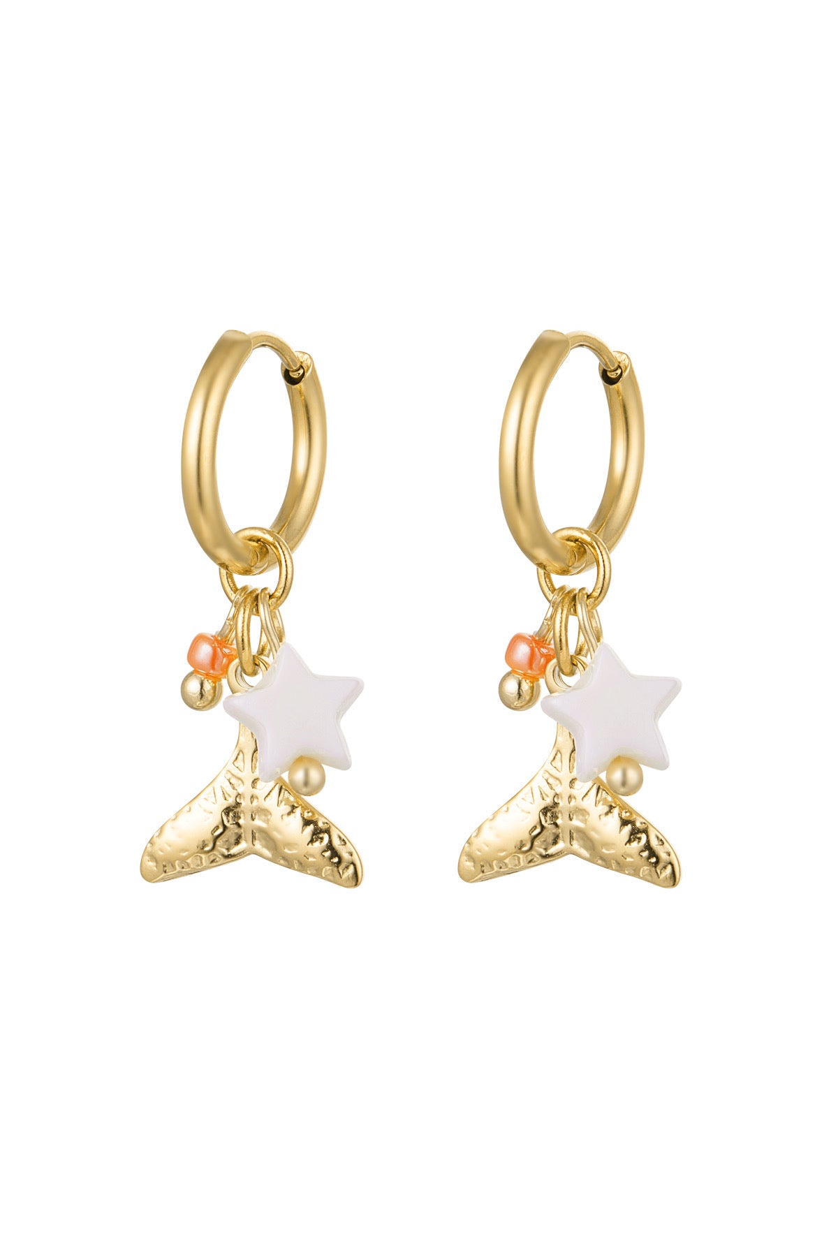 Oorbellen | Vin van Louxx the brand, gouden oorbellen met een mooie visstaart en stervormige hanger, perfect voor een trendy look.