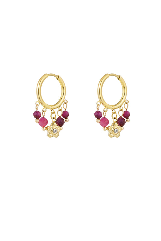 Oorringen met kleursteentjes in fuchsia, paar oorbellen van Louxx