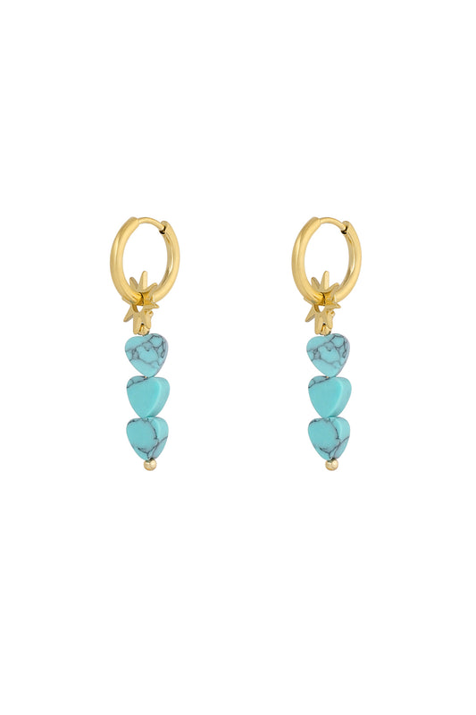 Drie hartjes – blauw in blauw, paar oorbellen van Louxx