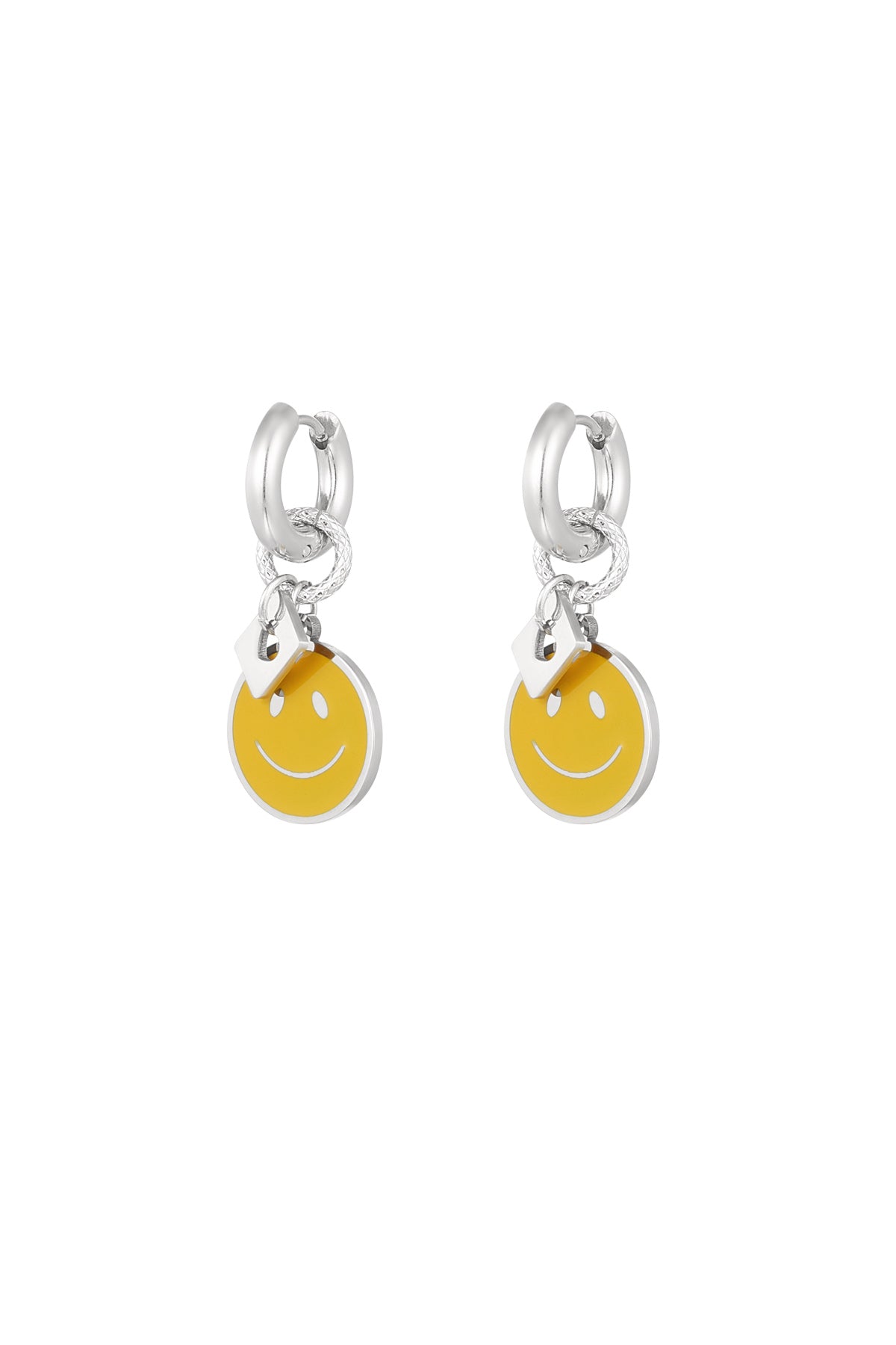 Smiley hanger – Sunny smile in zilverkleurig, paar oorbellen van Louxx