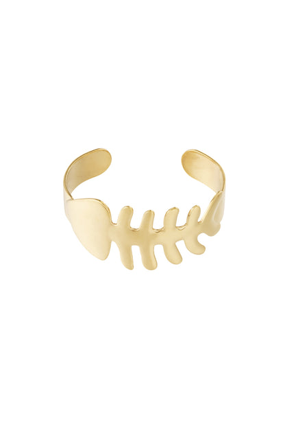 Open goudkleurige RVS-bangle in de vorm van een vis