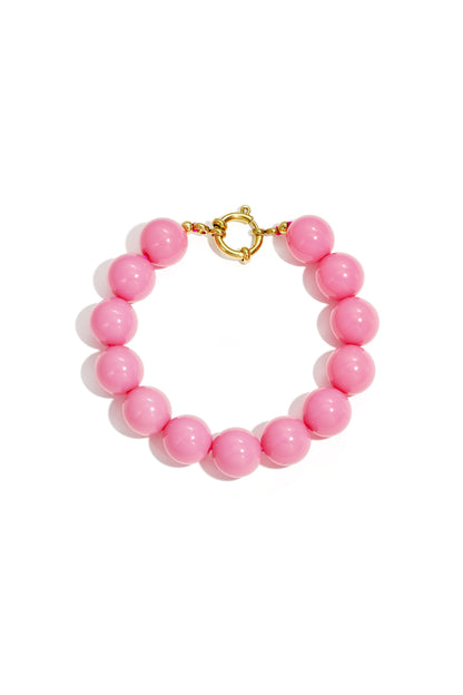 Roodroze kralenarmband met grote kralen en ronde sluiting