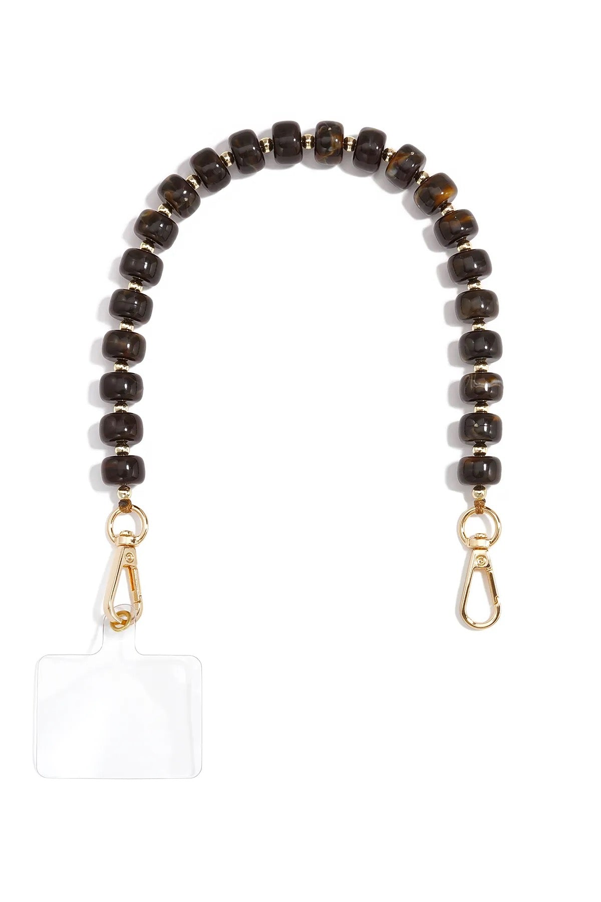 Donkerbruin telefoonkoord met swirl cubes en goudkleurige clips