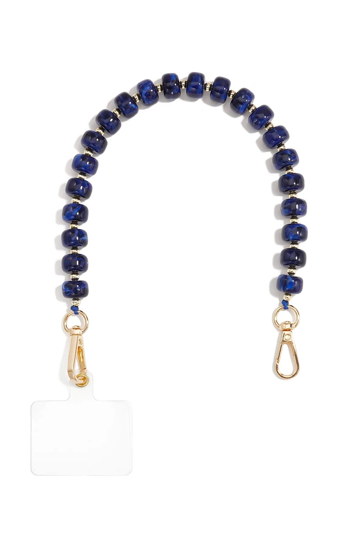 Donkerblauw telefoonkoord met swirl cubes en goudkleurige clips