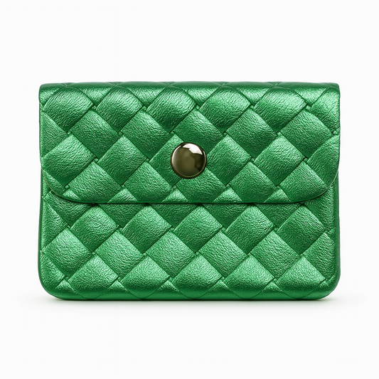 Mini portemonnee | Weave metallic emerald